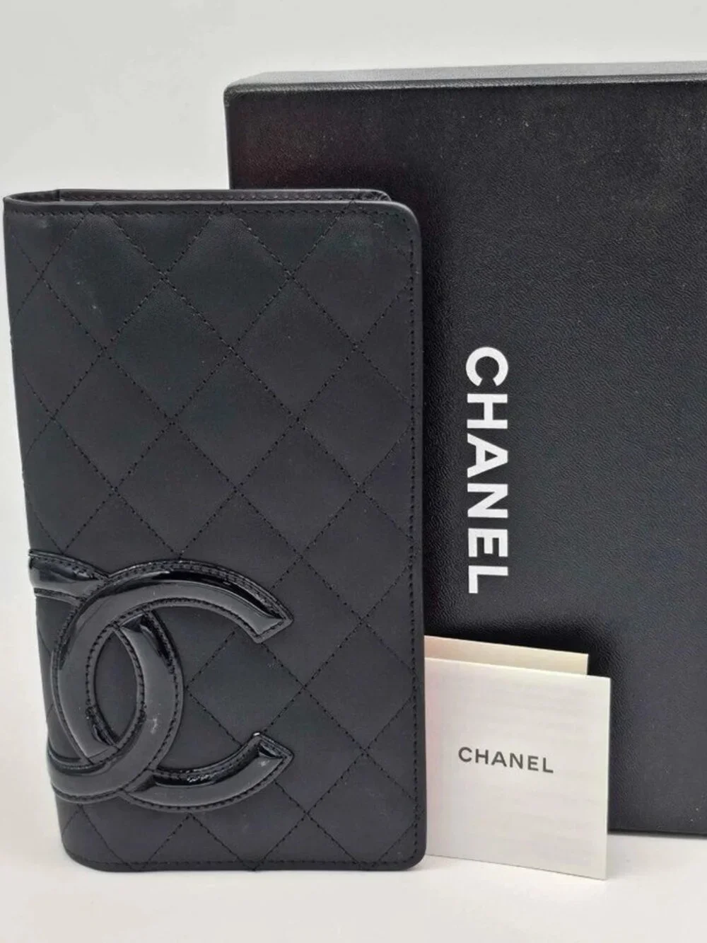 Authentic Chanel Cambon Ligne Black Quilted Leather Long Wallet